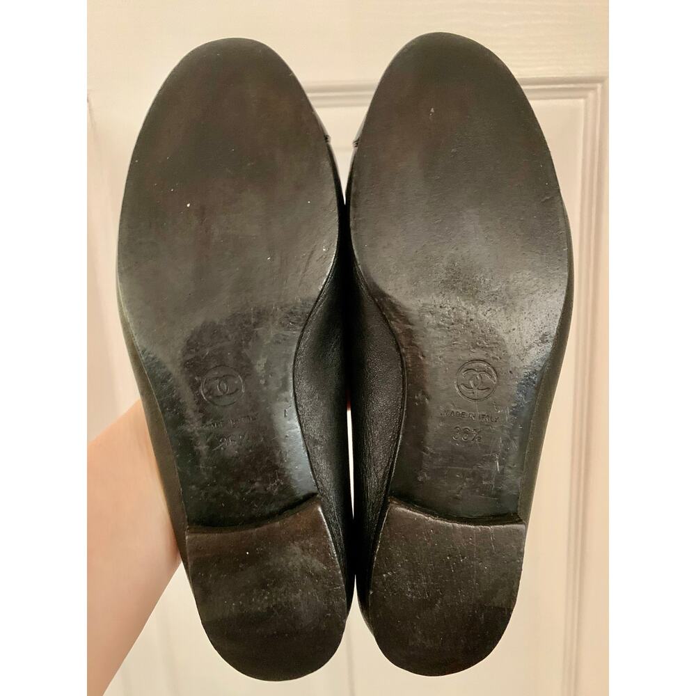 Authentic Chanel Lambskin Leather Ballet Flats 36.5 Black CC Bow Patent Cap Toe - Picture 4 of 15